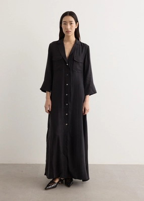 Fluid Cupro Maxi Shirt Dress Flare Swing Delicate Mood