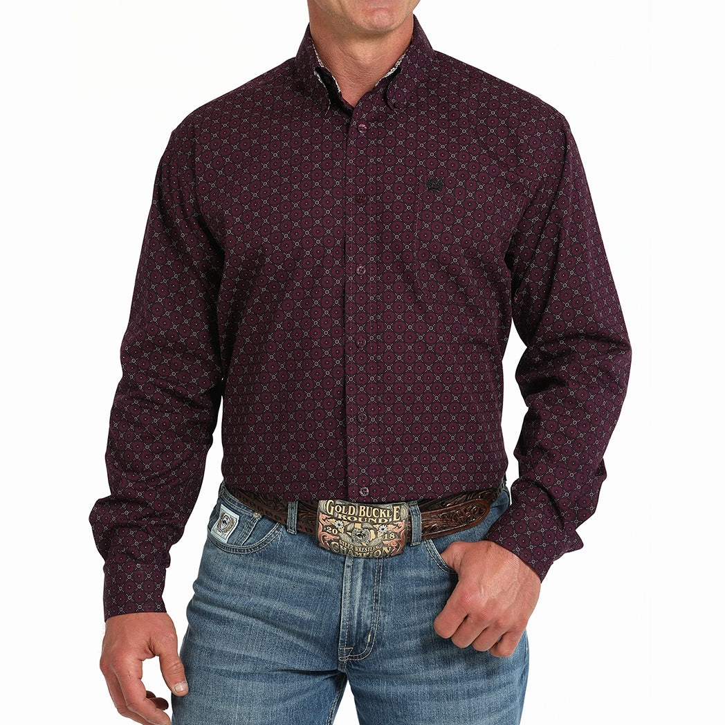 Cinch Men's Purple Geo Print Shirt Tagless label