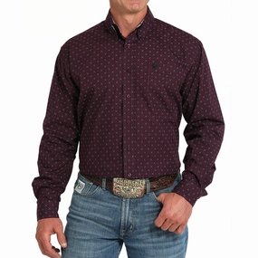 Cinch Men's Purple Geo Print Shirt Reinforced Collar