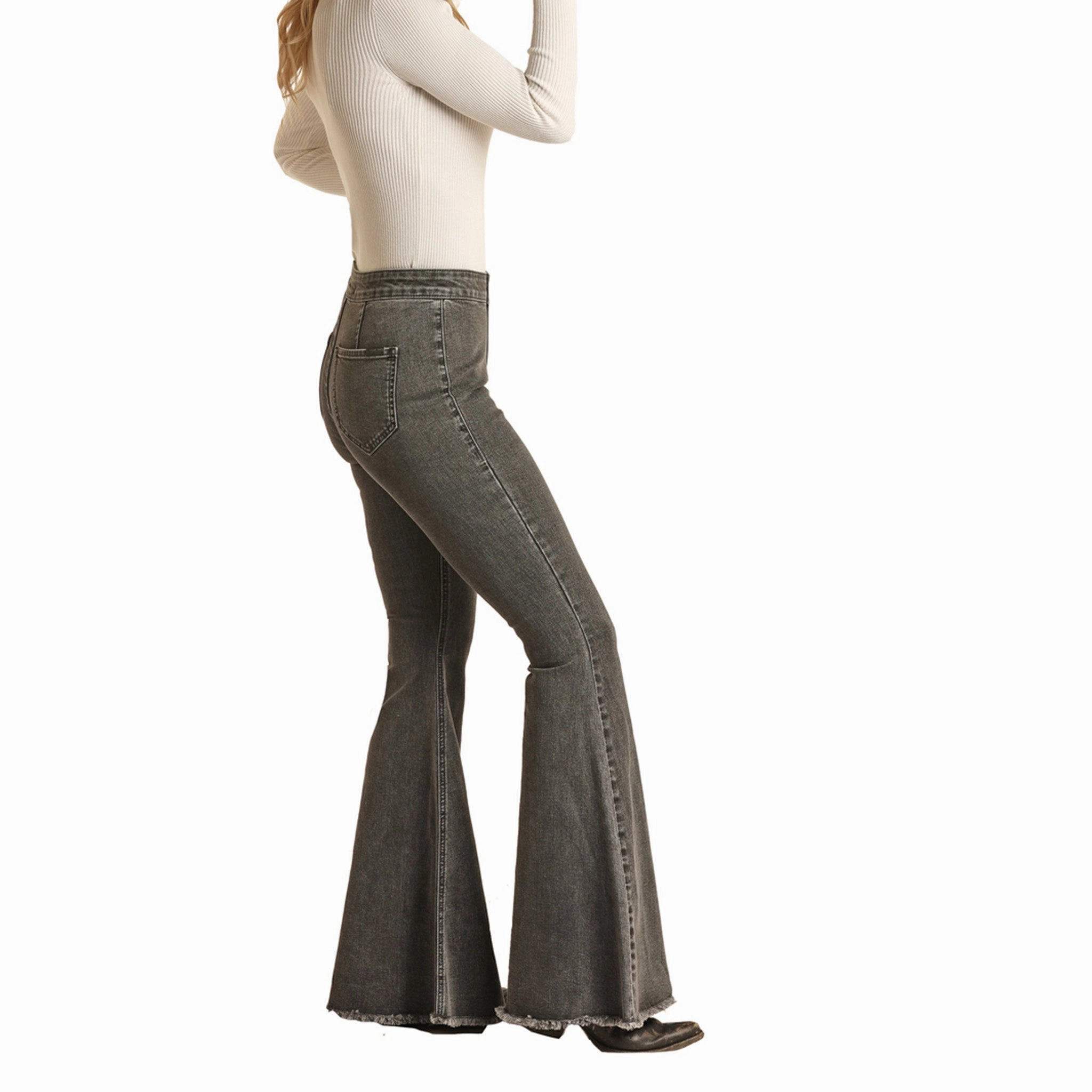 Rock & Roll Denim Charcoal Bell Bottoms Natural Fit Casual Elegance