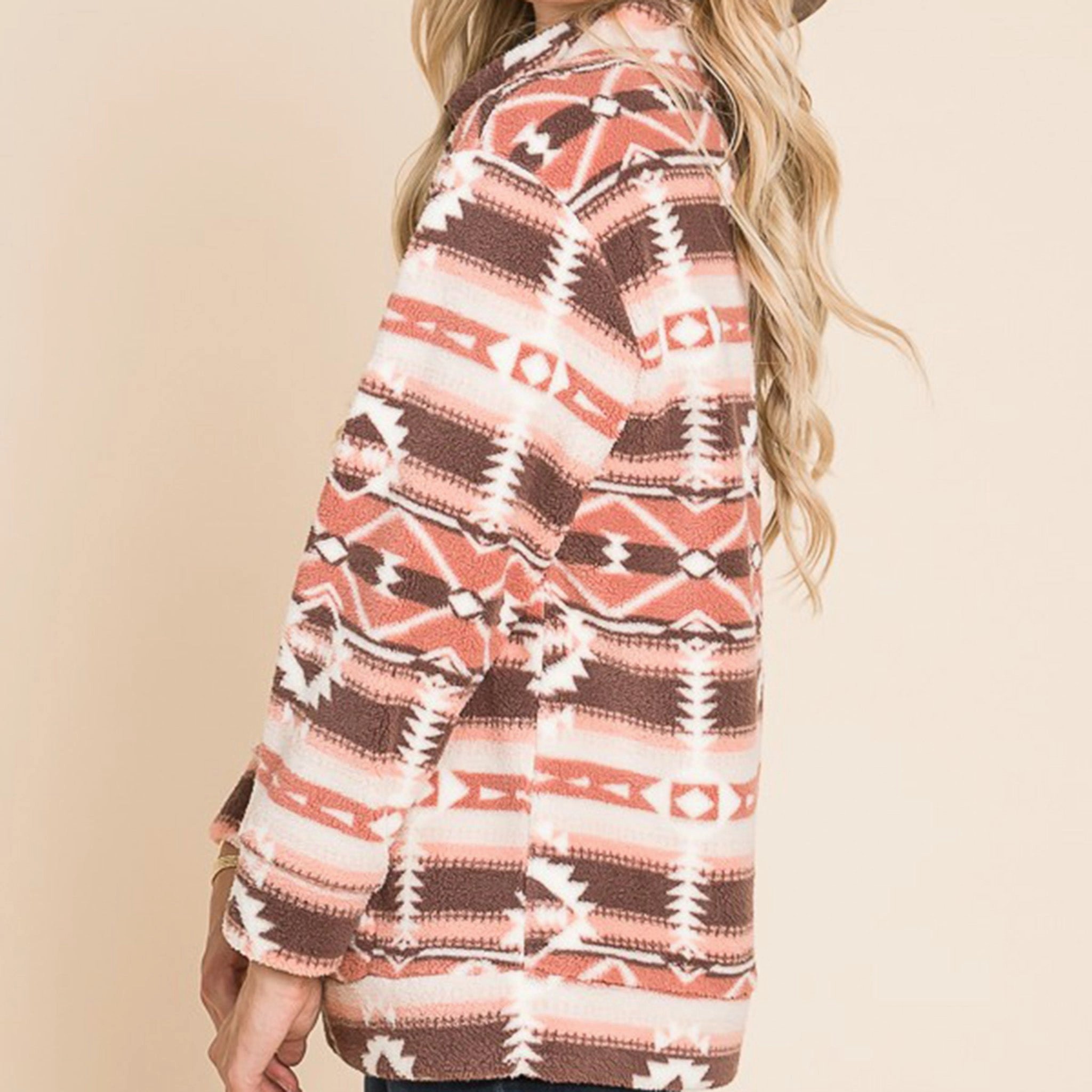 Vanilla Bay Women's Mauve Aztec 1/4 Zip Fleece Eco Friendly Production