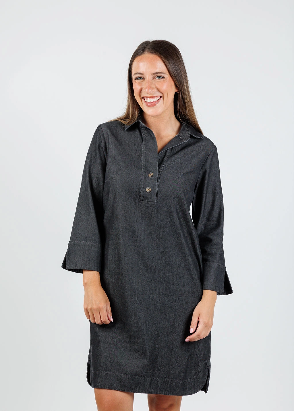 Aileen 3/4 Sleeve Denim Dress - Black Wash Sleek Wear Rooftop-Event