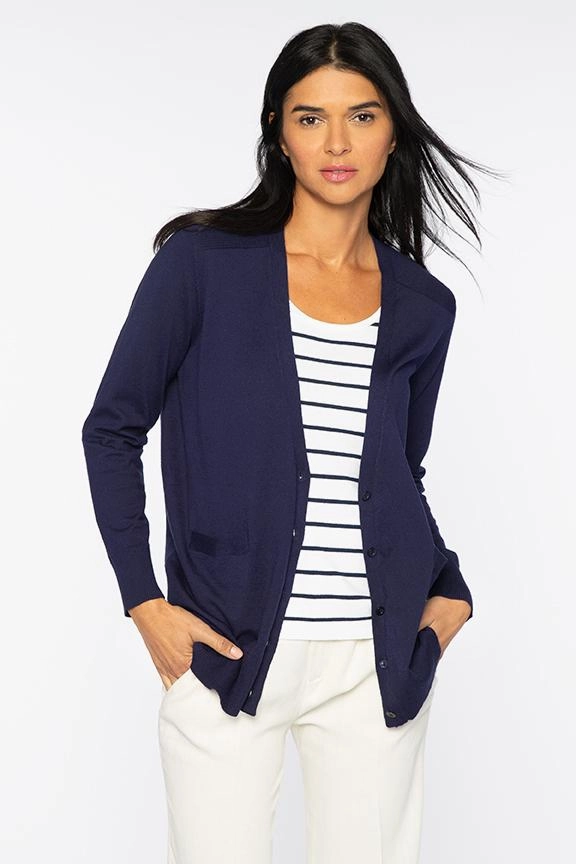 Casual Comfort Fit Vee Button Cardigan