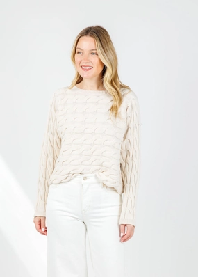 Sirah Cable Crew Neck Pullover - Whitecap Grey Perfect Layering