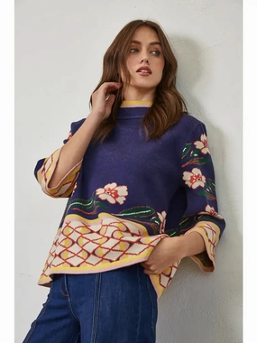 High Thread Count Cotton FATE Border Print Floral Sweater