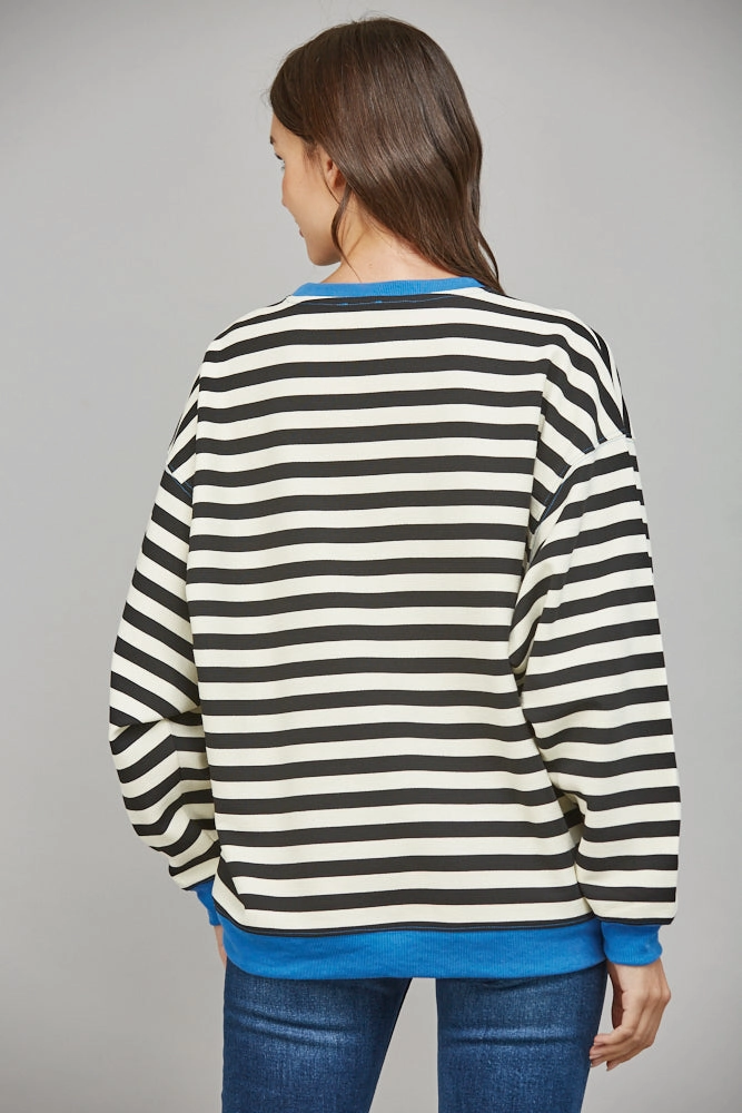 Hidden Pocket FATE Oversized Stripe Sweatshirt
