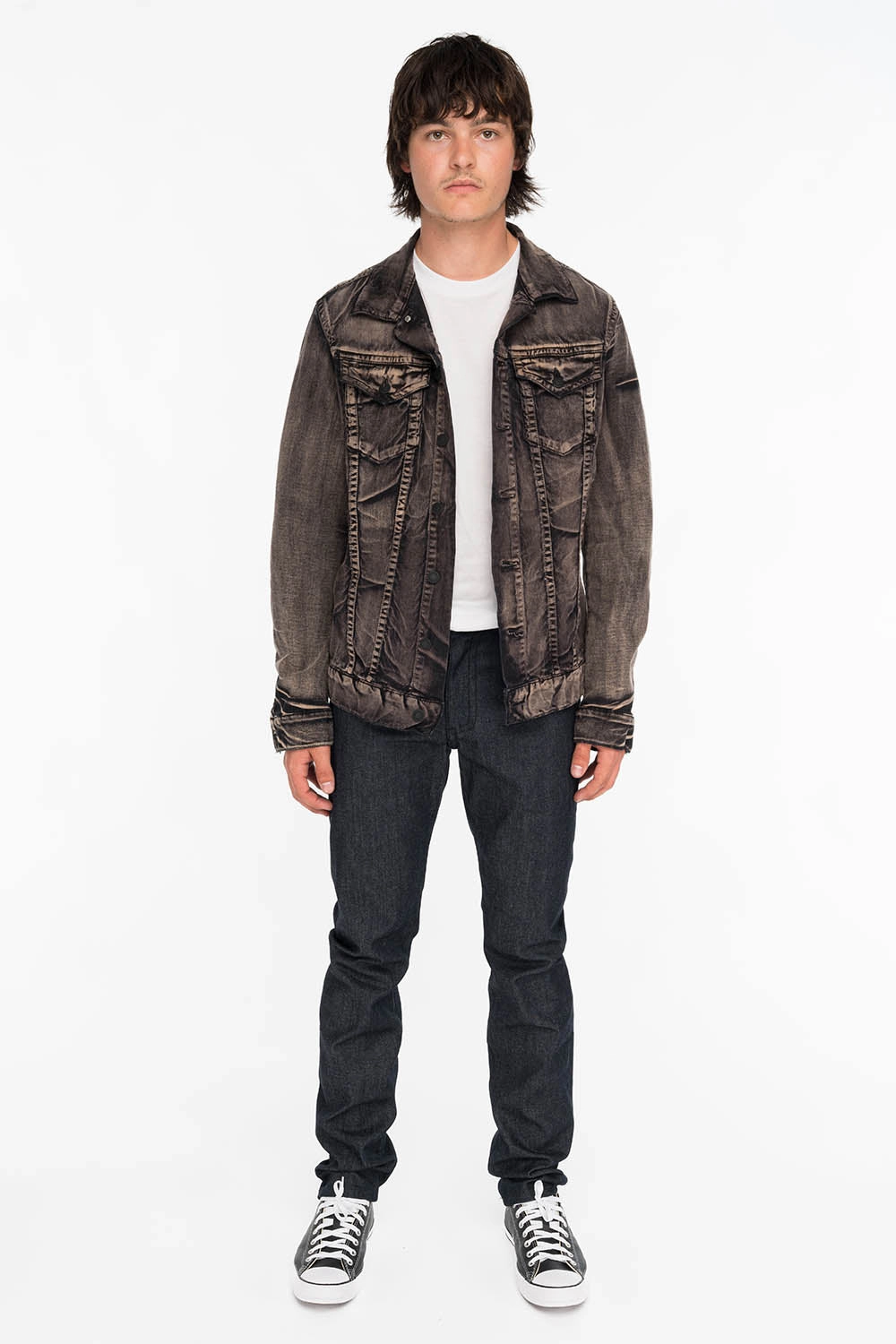 MENS RAW DENIM SLIM FIT KILLER FLAP JEANS WITH O.E. SCRIPT AND CRYSTALS Laser Cut Edges Soft Core