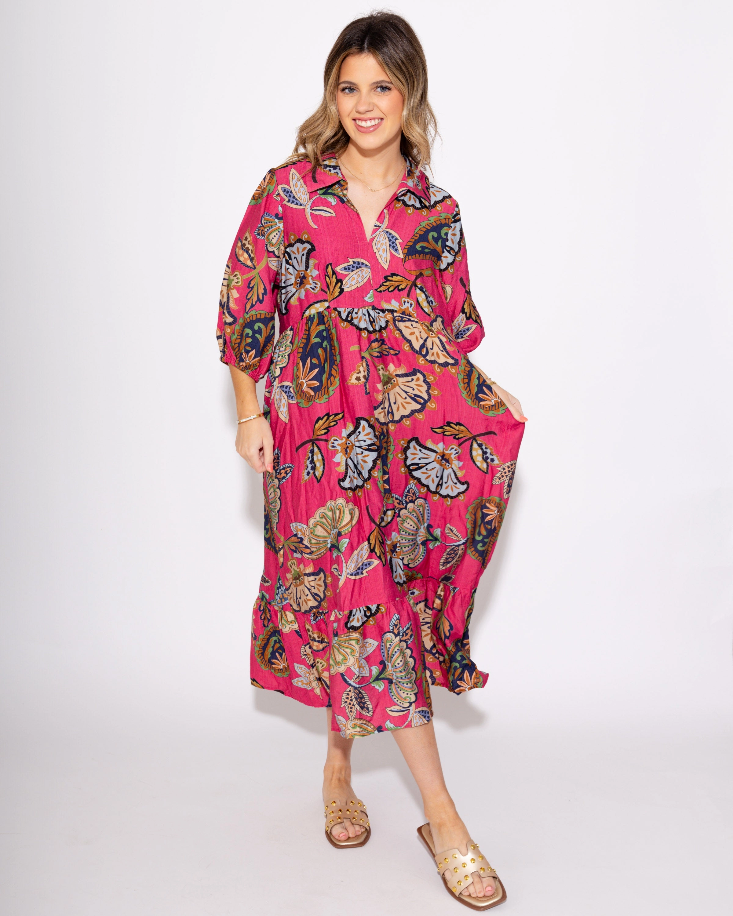 The Boho Bloom Midi in Pink Light Outfit