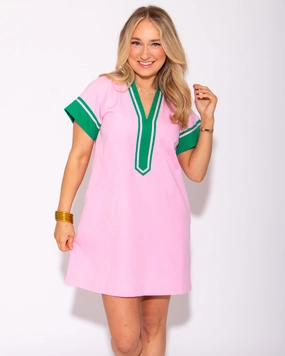 Pink and Green Striped Contrast Mini Dress Comfort Fit