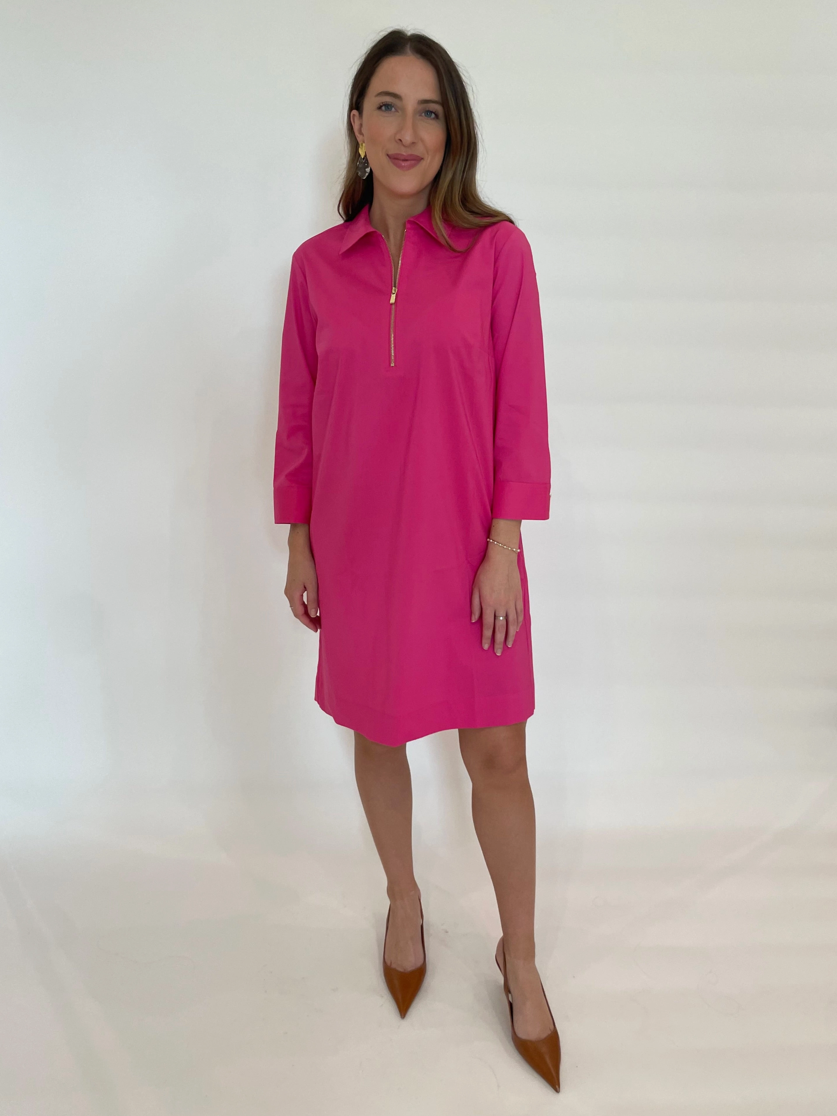 Alessa 3/4 Sleeve Dress - Hot Pink Chilly Comfort Wear Chic Comfort Look