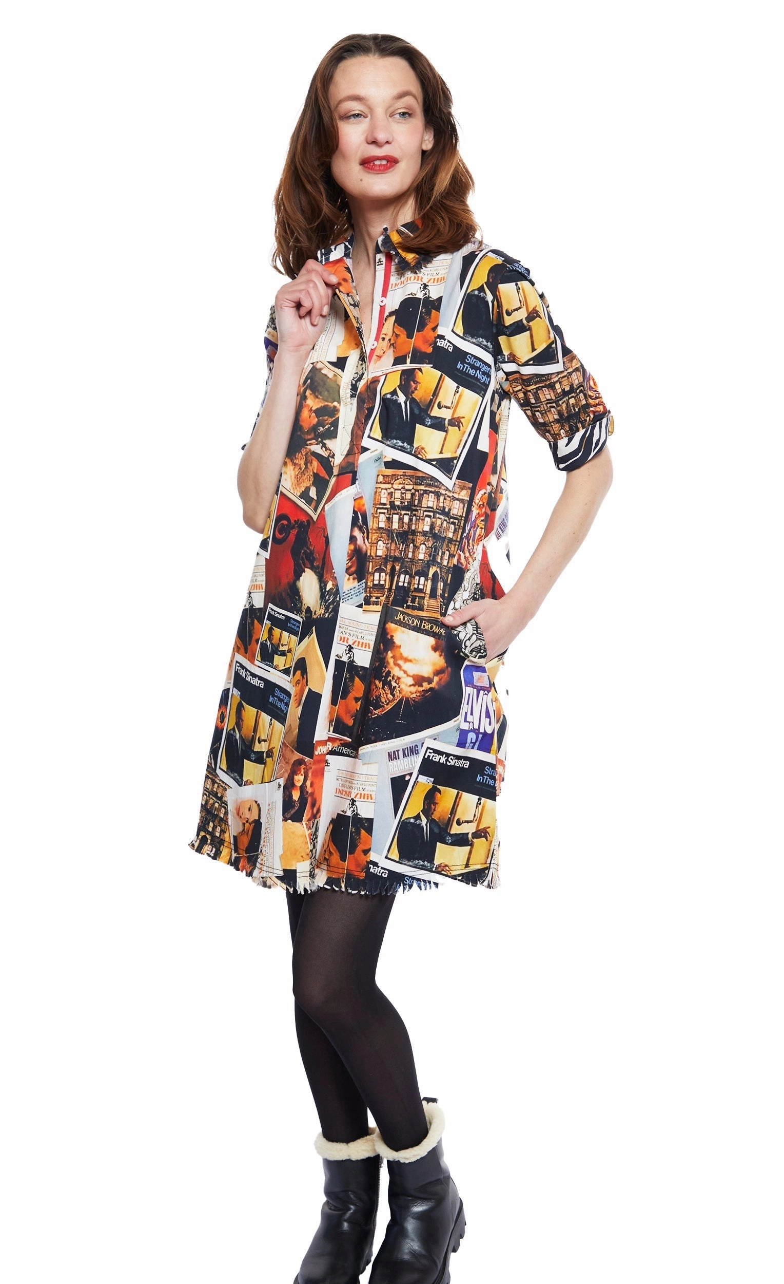 Bold Touch Stylish Vibe Chatham Dress - Rock And Roll Print