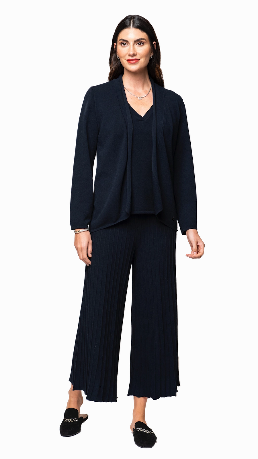 QuickReleaseClosures Giuliana Plisse-Look Cropped Wide Leg Pants - Dark Navy