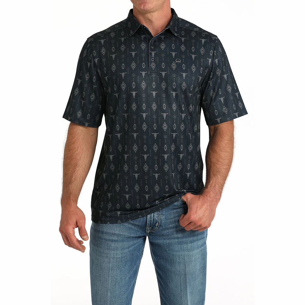Sheer Panel Cinch Mens Skull Navy Arena Flex Polo