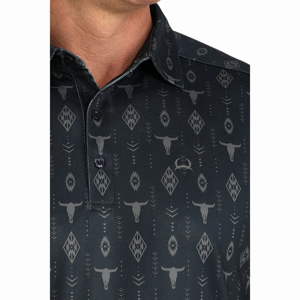 Cinch Mens Skull Navy Arena Flex Polo Micro Perforated Texture bohemian flair