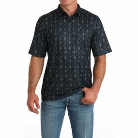 Sheer Panel Cinch Mens Skull Navy Arena Flex Polo
