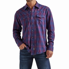 Flexible Material Fall Fashion Wrangler Men's Navy& Mulberry Shirt