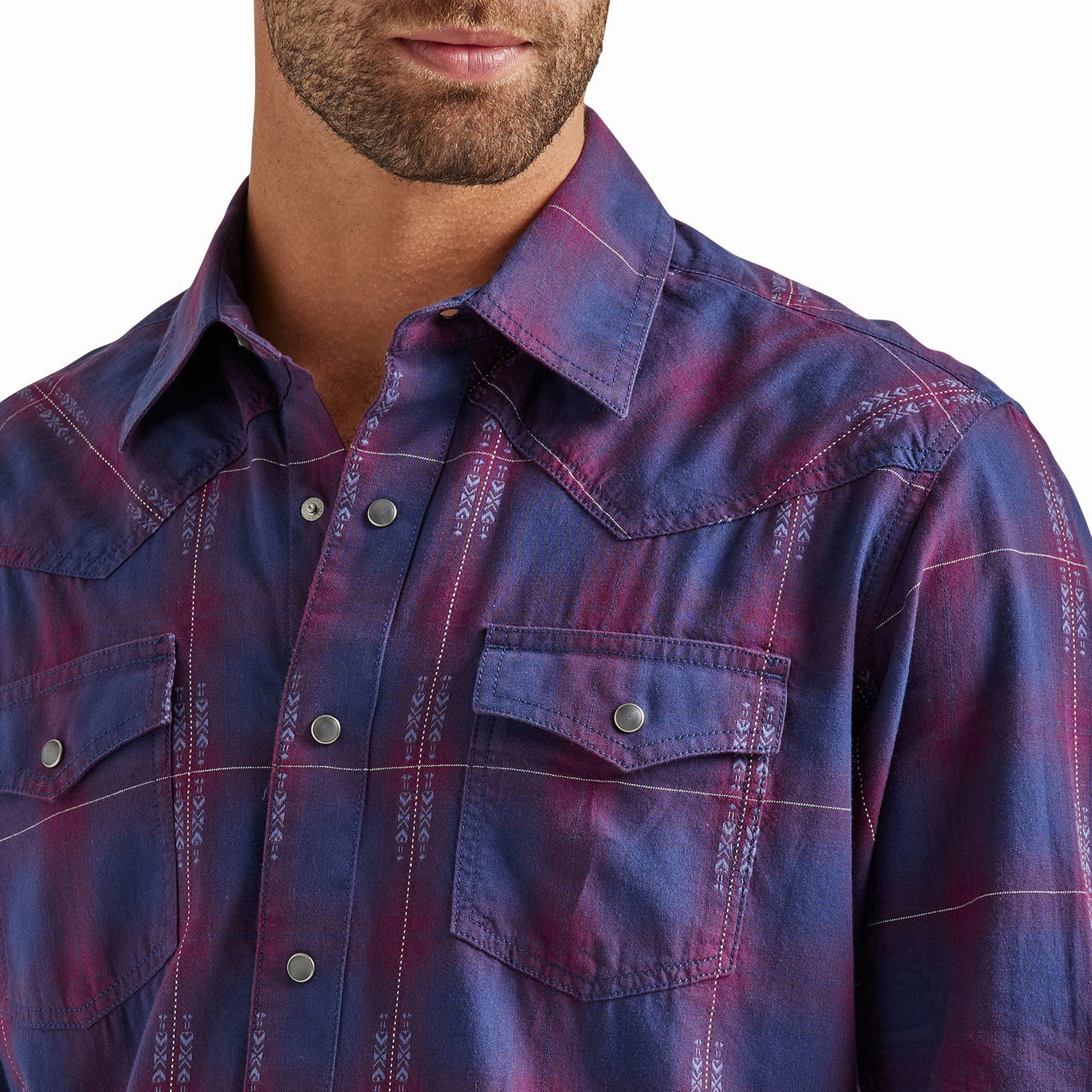 Wrangler Men's Navy& Mulberry Shirt Reinforced Elasticity