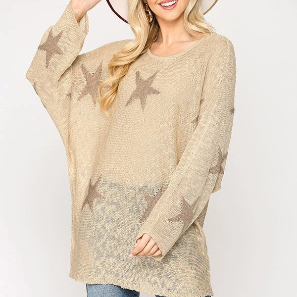 Gigio USA Women's Sand Stars Dolman Sweater QuickDry Technology High Density Weave