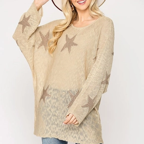 Gigio USA Women's Sand Stars Dolman Sweater QuickDry Technology High Density Weave