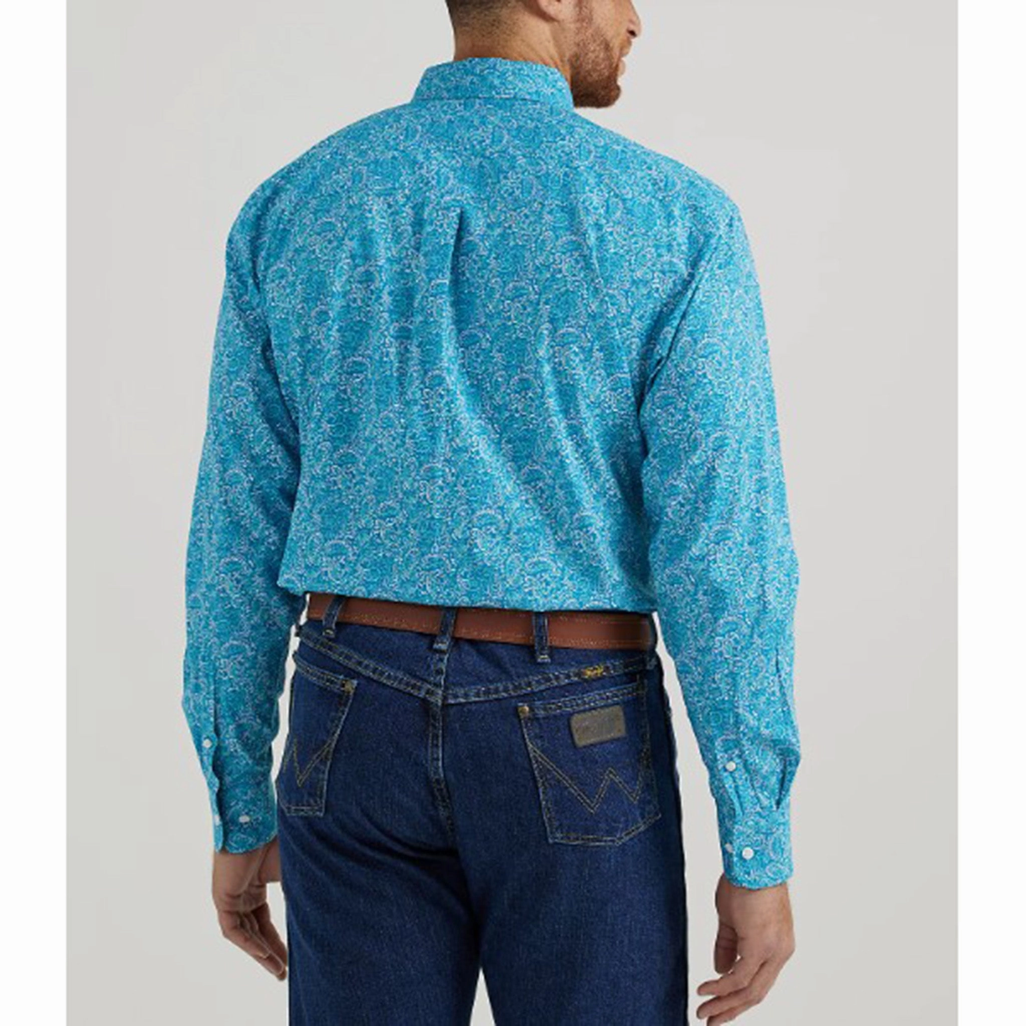 Asymmetrical Cut Wrangler Men's Blue Paisley Long Sleeve