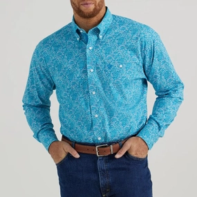 Earthy Palette Wrangler Men's Blue Paisley Long Sleeve