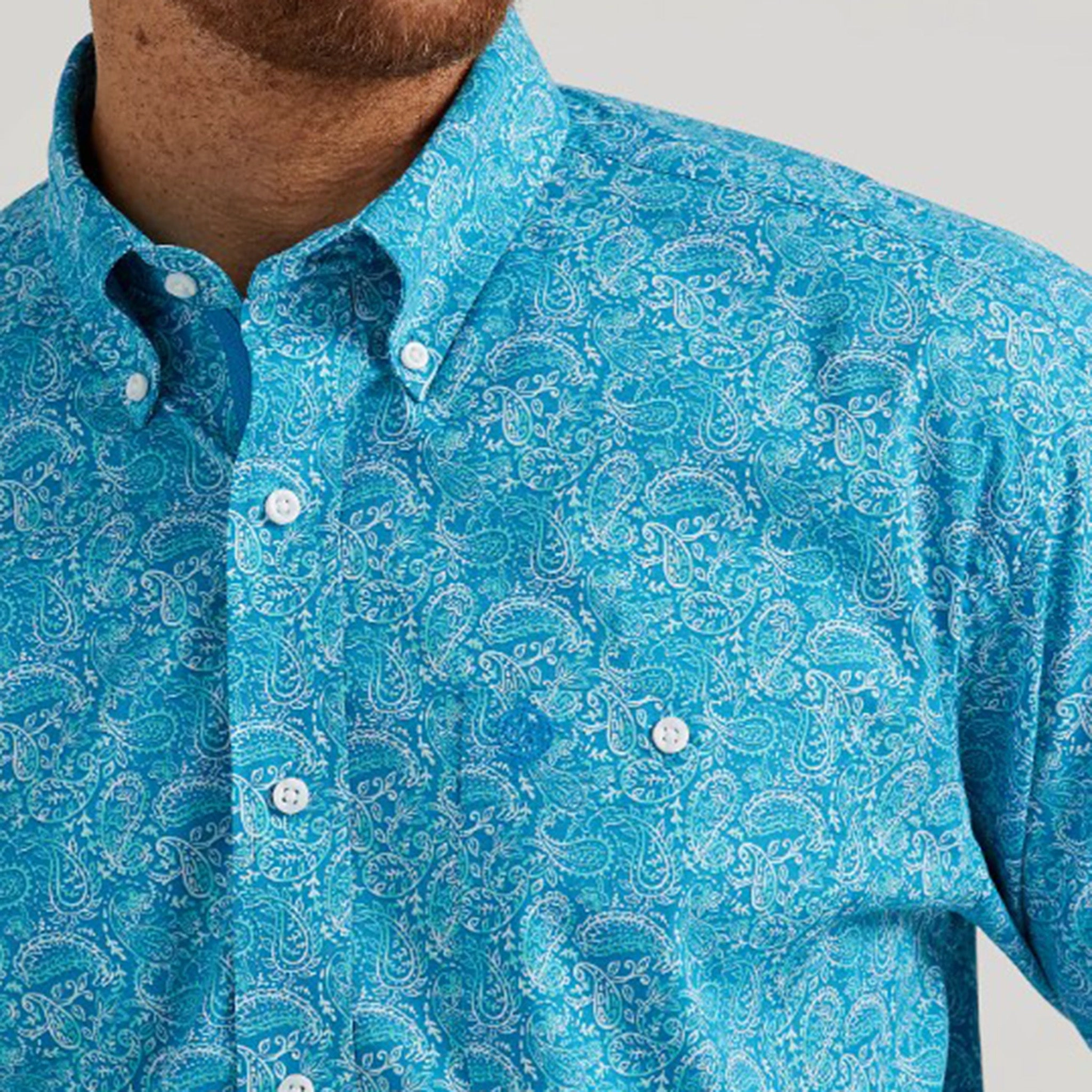 Minimalist Design Wrangler Men's Blue Paisley Long Sleeve