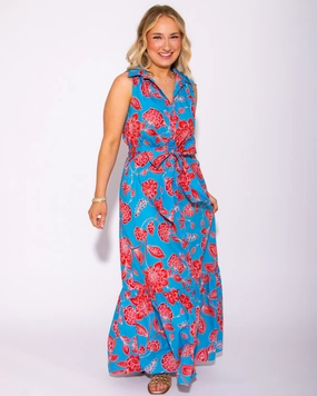 Petal Collared Tie Waist Maxi Dress Comfortable and Soft