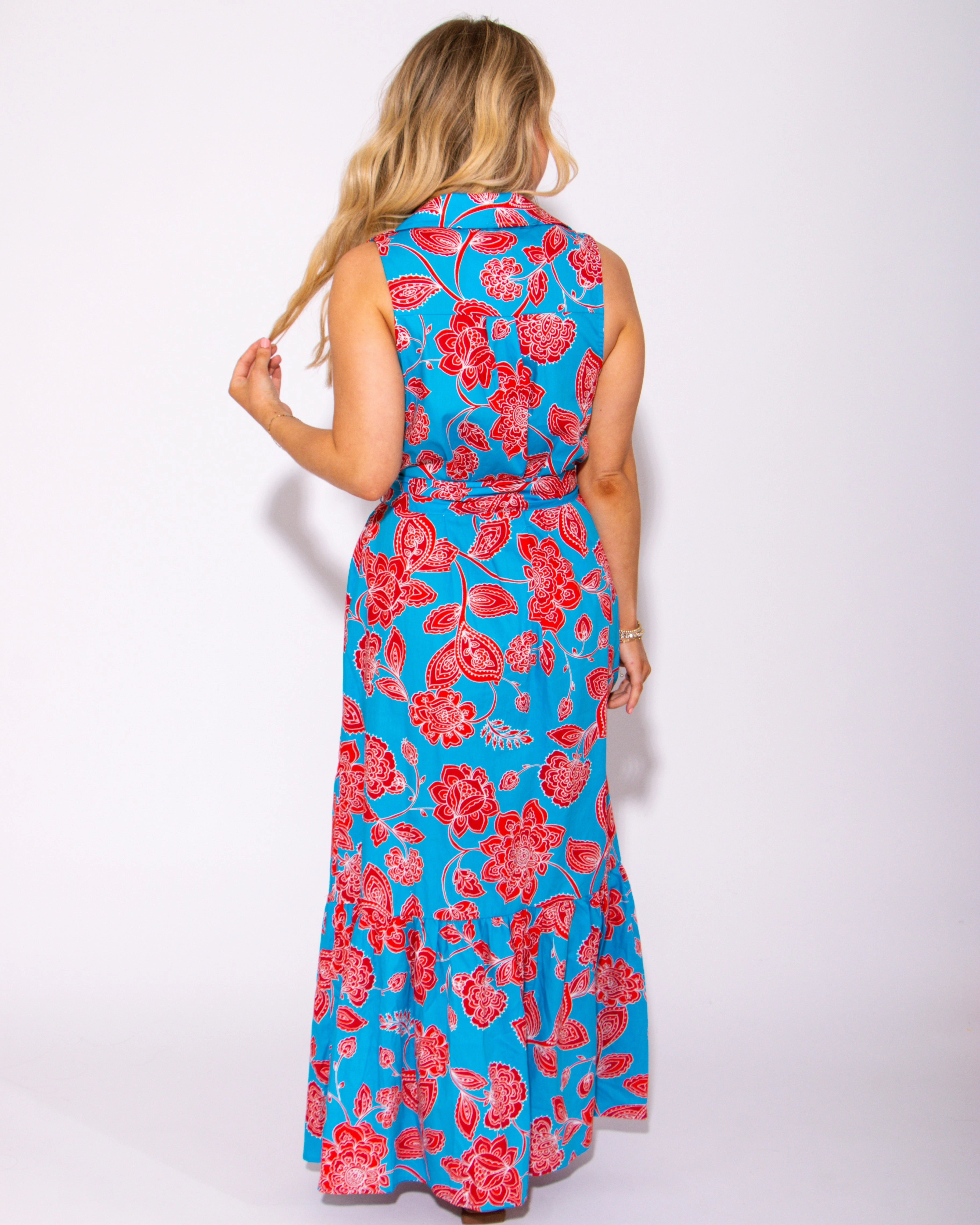 Petal Collared Tie Waist Maxi Dress Vacation Vibes