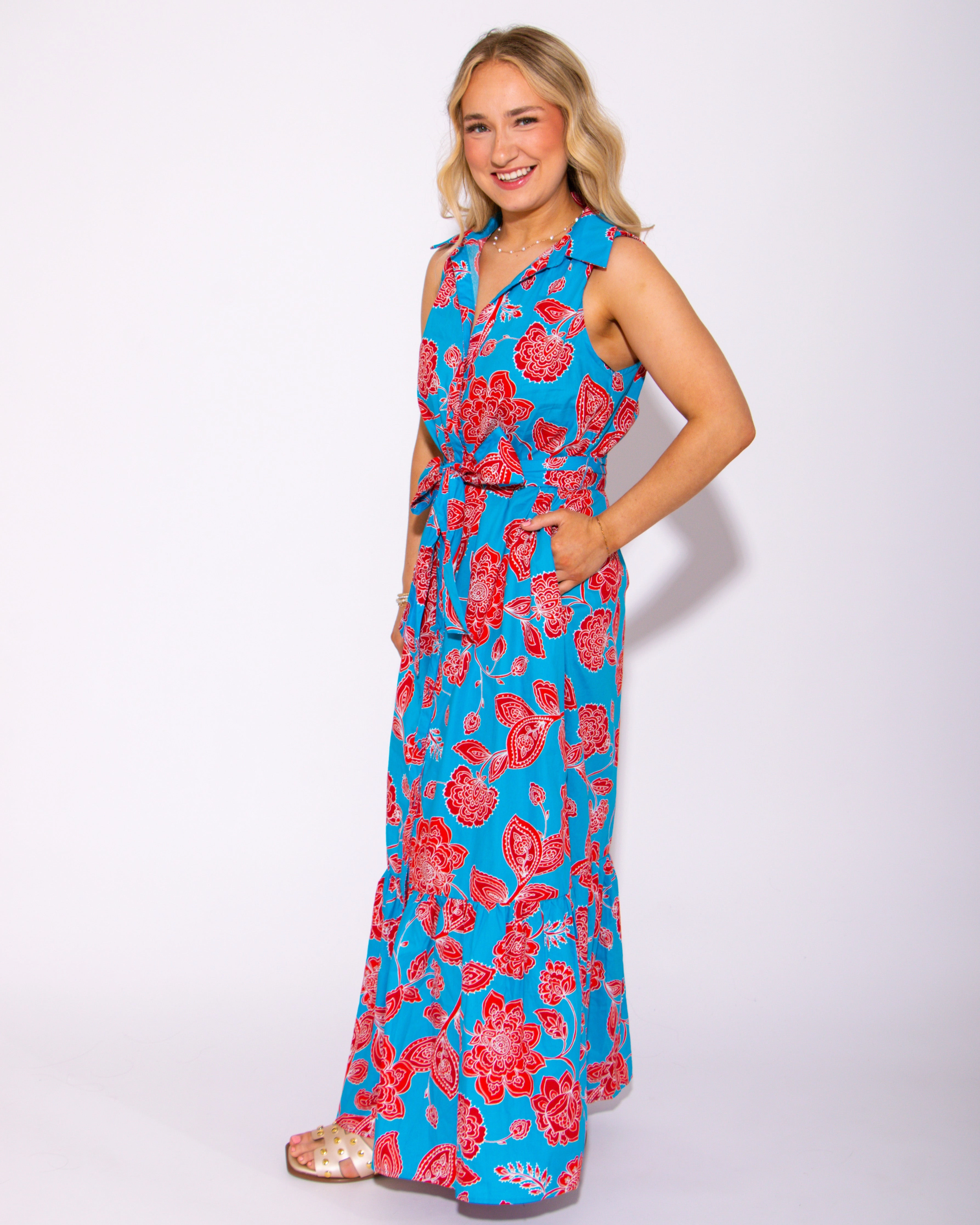 Petal Collared Tie Waist Maxi Dress Comfy Comfort