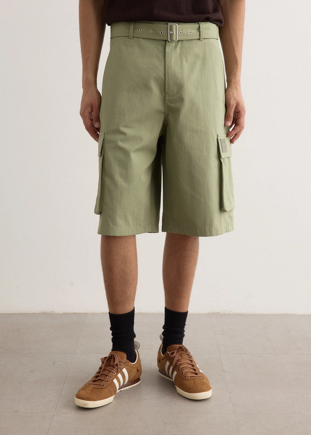 Anti-bacterial WideLegOpening Belted Cargo Bermuda Shorts