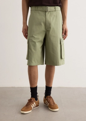 Anti-bacterial WideLegOpening Belted Cargo Bermuda Shorts