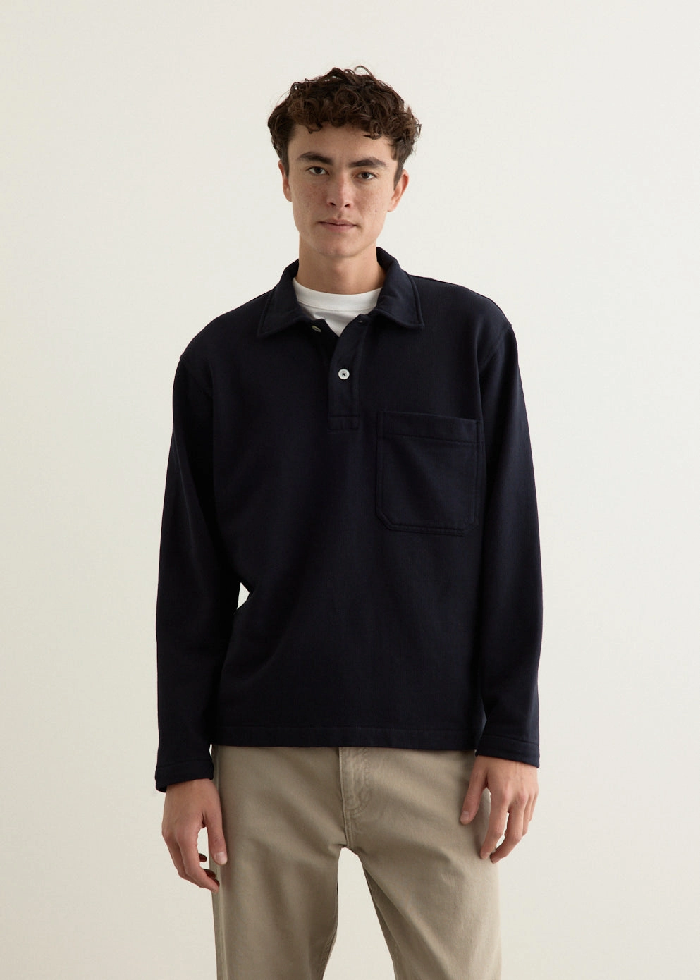 Fraser Relaxed Organic Loopback Long Sleeve Polo Comfortable Look