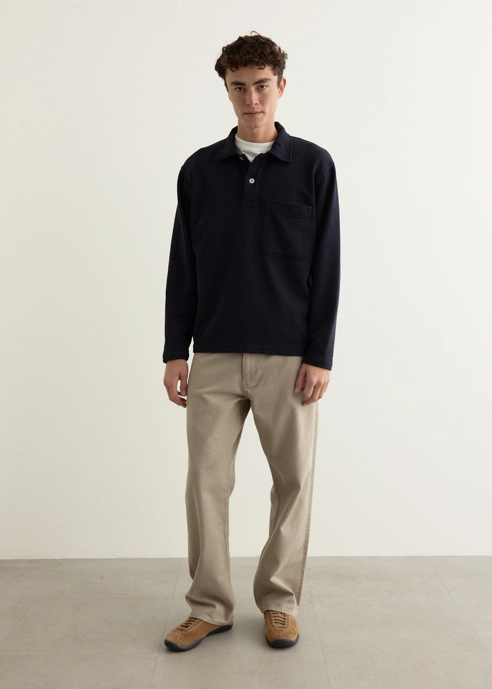 Fraser Relaxed Organic Loopback Long Sleeve Polo Lightweight Material