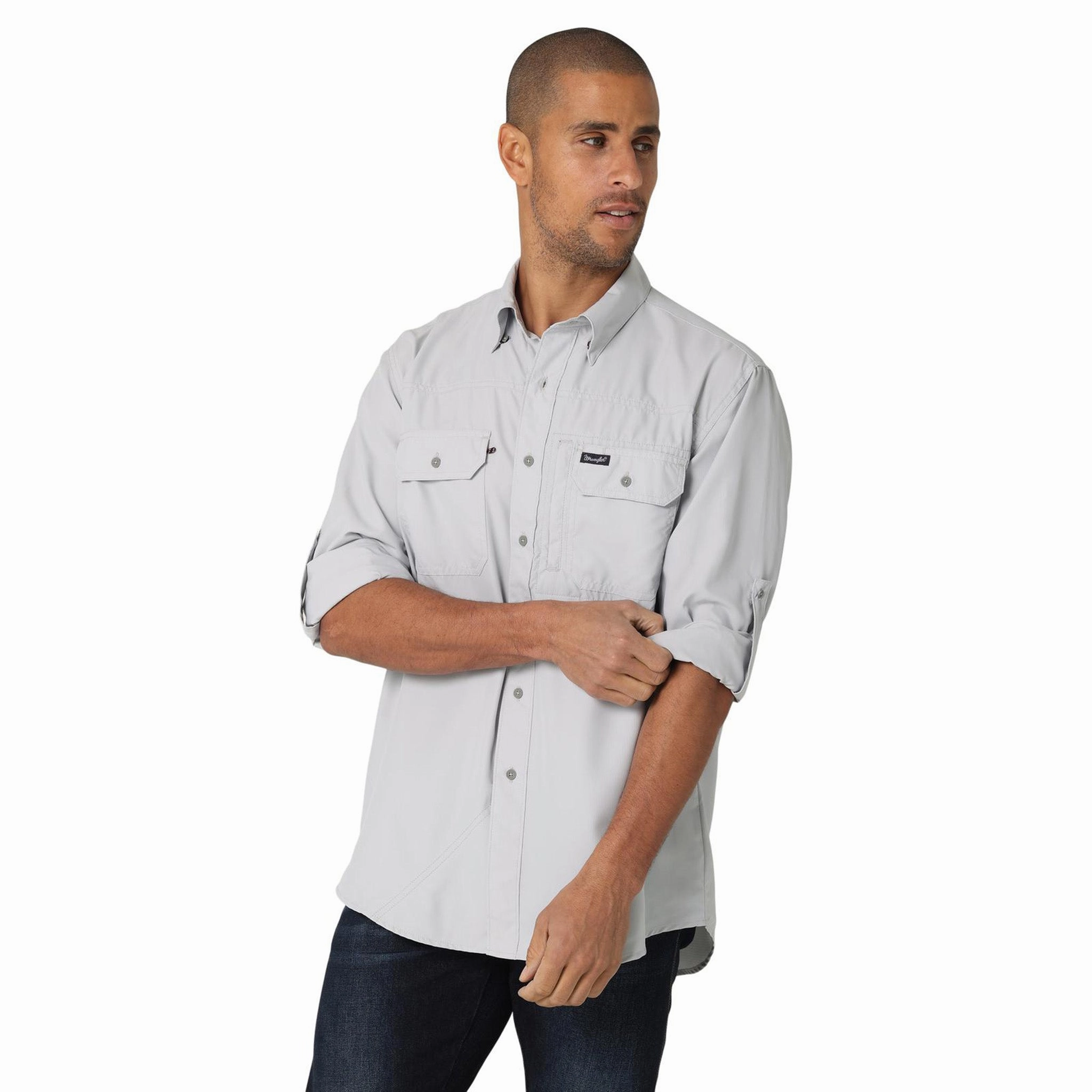 Wrinkle Resistant Material shopping spree Wrangler Men's Solid High Rise Grey Shirt