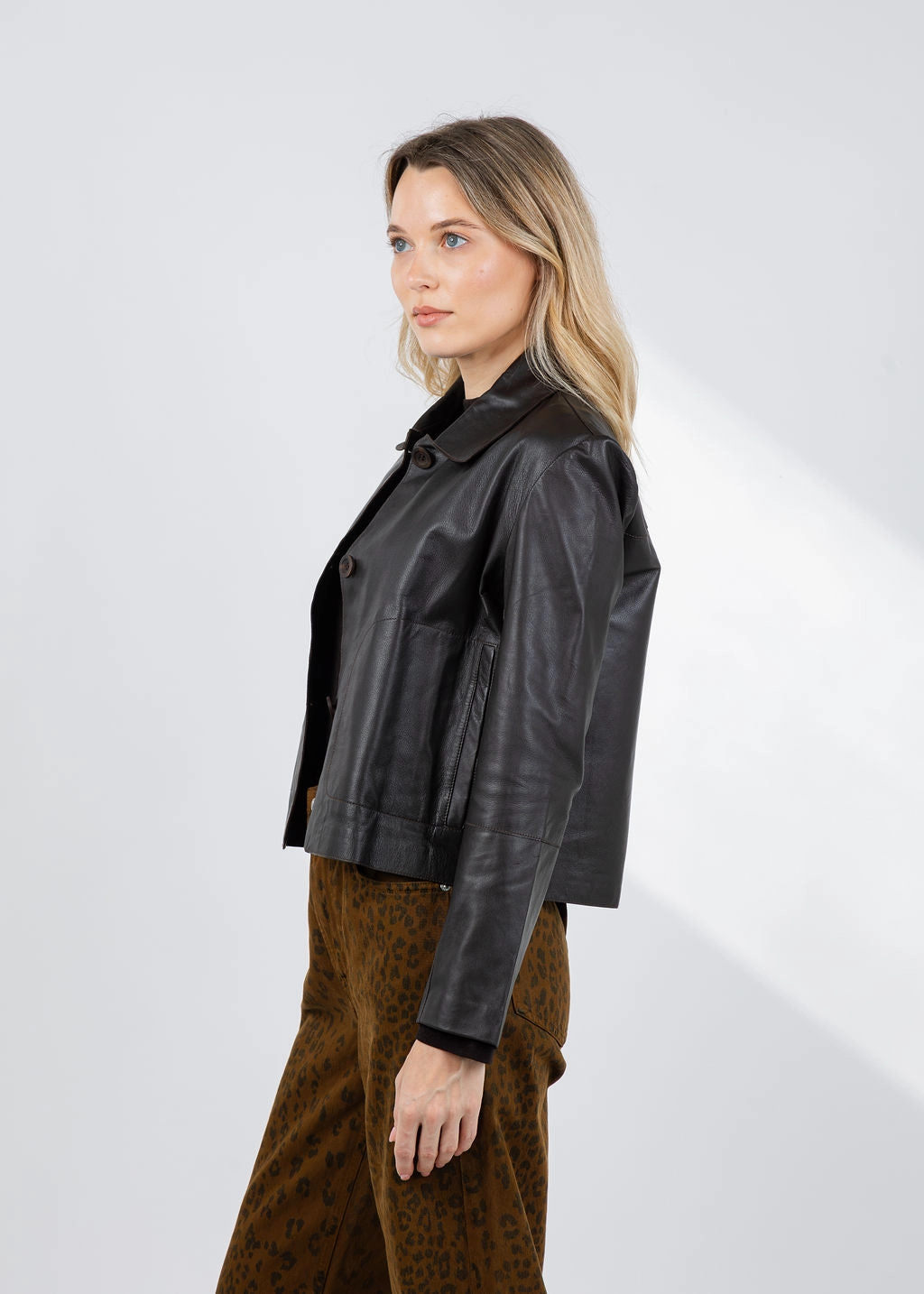 Flex Fiber Blend Leather Cropped Jacket - Morro Stretch Woven Material