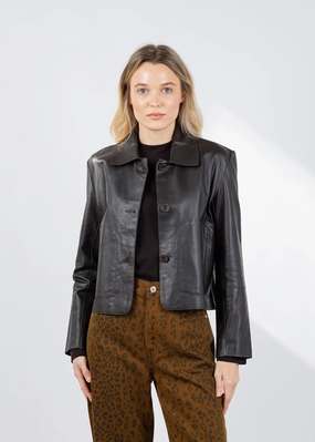 StretchFabric Flex Fiber Blend Leather Cropped Jacket - Morro