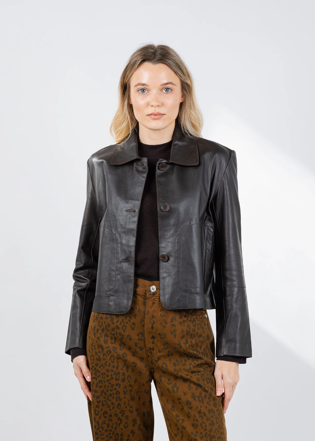 StretchFabric Flex Fiber Blend Leather Cropped Jacket - Morro