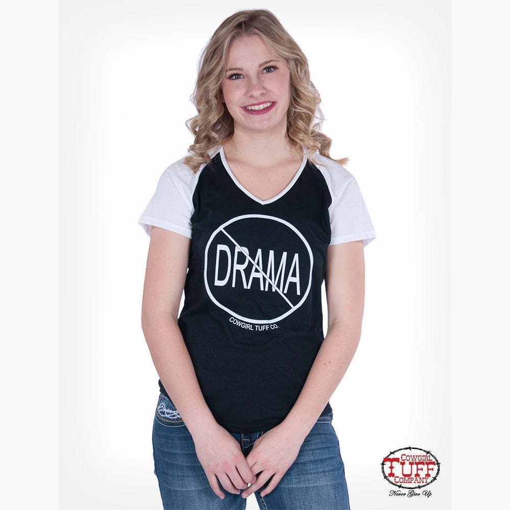 DoubleLayeredFabric Cowgirl Tuff Women's Black and White No Drama Tee