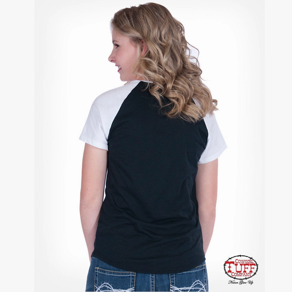 Cowgirl Tuff Women's Black and White No Drama Tee SheerLayering DoubleStitched