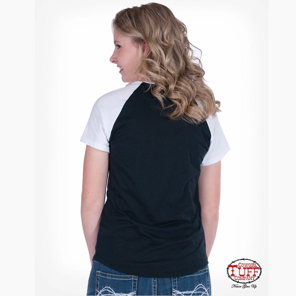 Cowgirl Tuff Women's Black and White No Drama Tee SnagResistant Linen Blend Fabric
