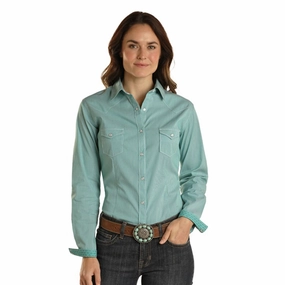 Panhandle Women's Turquoise Stripe Snap Shirt Moisture Wicking Material OdorResistant