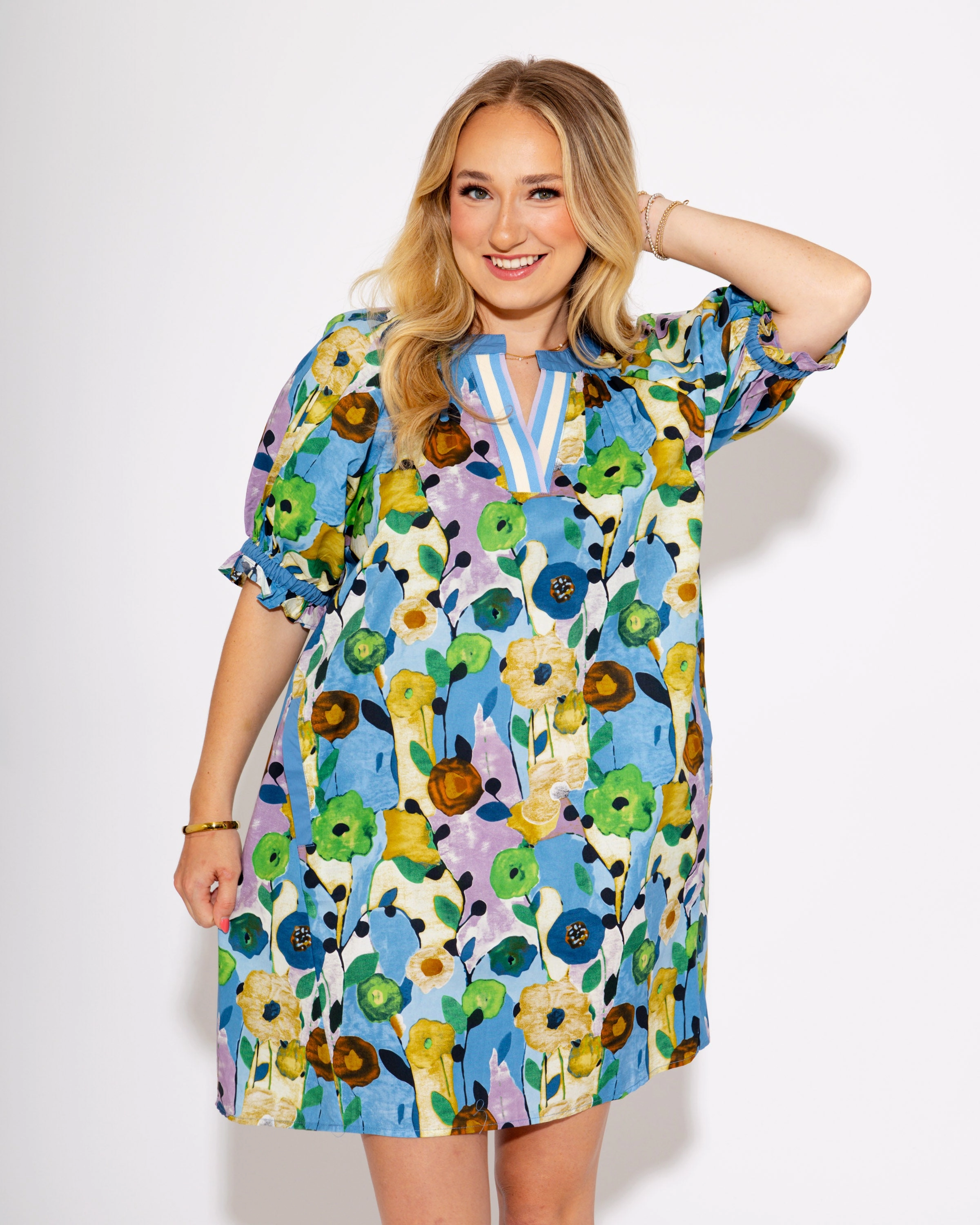 Poppy Split Neck Poplin Mini Dress Natural Flow