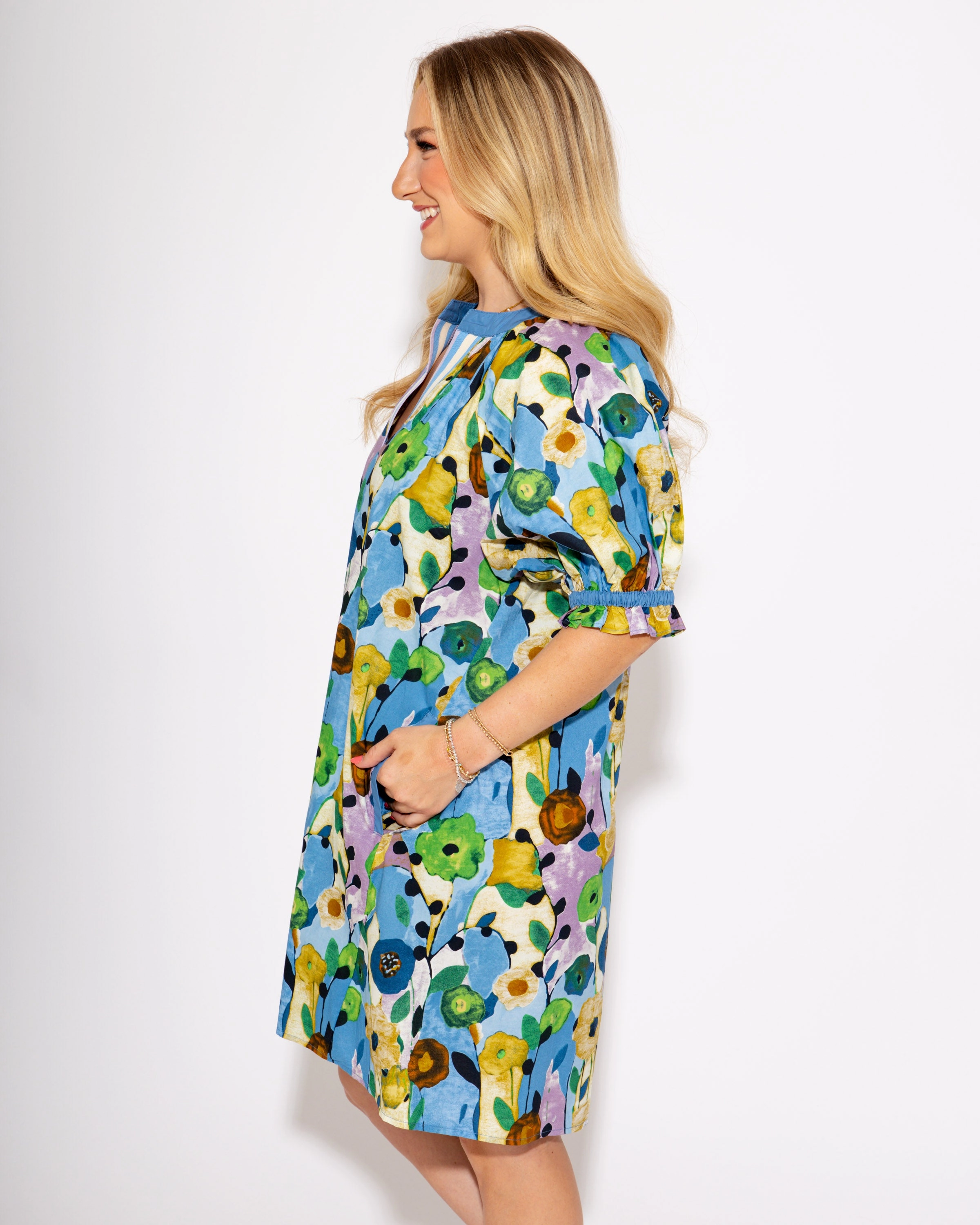 Poppy Split Neck Poplin Mini Dress Chic Design Sculpted Form