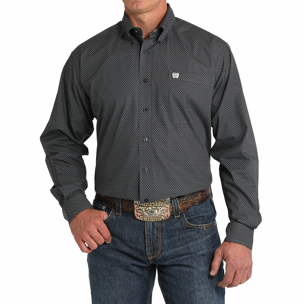 Cinch Men's Charcoal Geo Print Long Sleeve Button Down Current Style