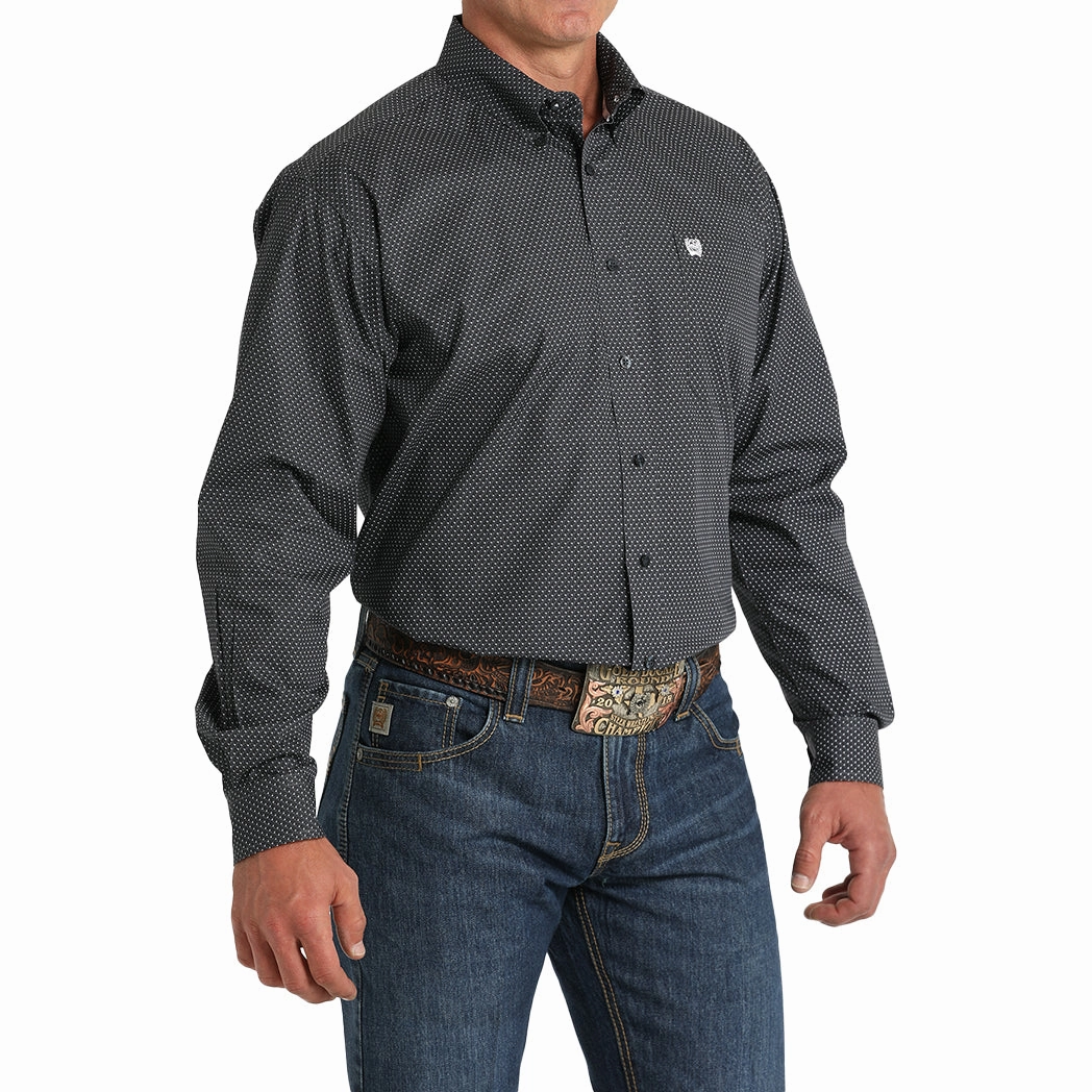 Cinch Men's Charcoal Geo Print Long Sleeve Button Down Wrinkle-Resistant