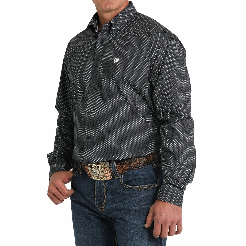 Abrasion resistant Cinch Men's Charcoal Geo Print Long Sleeve Button Down