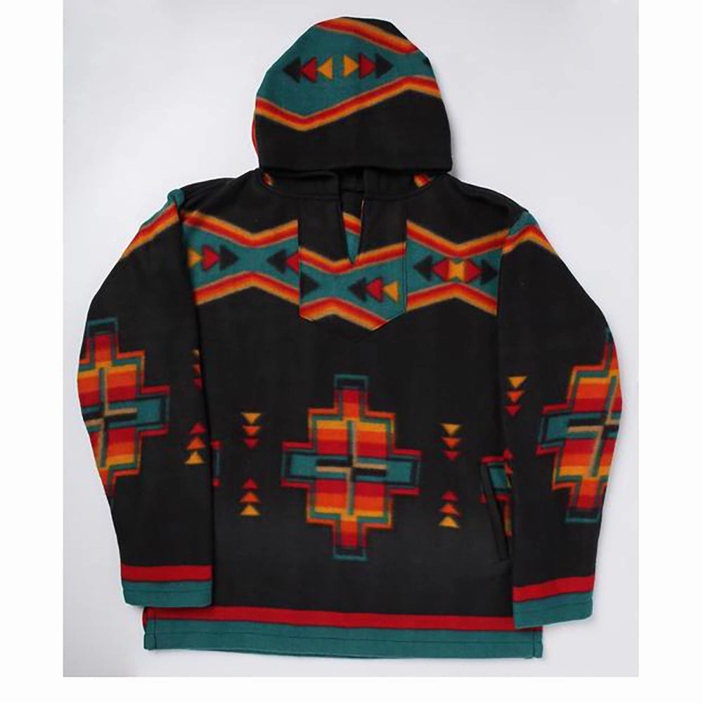 Quick Dry Coating El Paso Unisex Black Aztec Fleece Pullover Hoodie