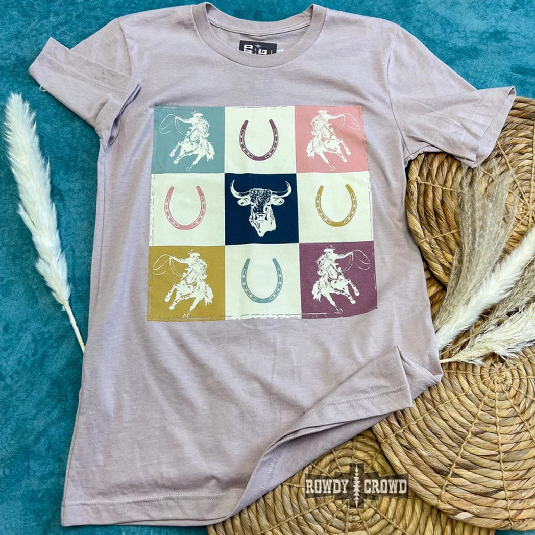 Rowdy Crowd Women's Cowboy Check Tee Taped Neckline StretchComfortDesign