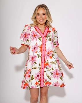 Floral Charm Scalloped Edge Mini Dress Classic Fit