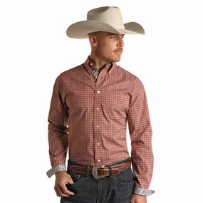 Panhandle Slim Men's Burnt Orange Print Shirt Simple Fit Plus Size Fit